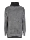 Avant Toi Overfit Turtleneck Sweater With Hand-painted Husky Pattern In Gray