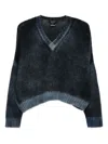 Avant Toi V-neck Cropped Sweater In Blue