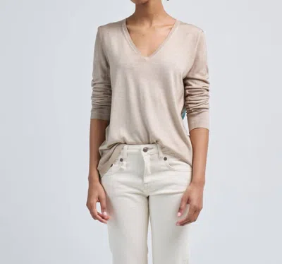 Avant Toi V Neck Pullover With Watercolor Print Back Silk Top In Noce Moscata In White