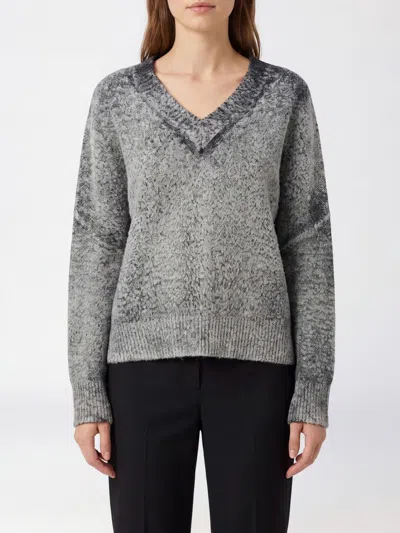 Avant Toi V-neck Cotton Sweater With Abstract Print And Dropped Shoulders In Gray