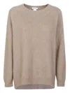 Avant Toi Walnut Brushed Cashmere Crewneck Sweater With Asymmetrical Hem In Multi