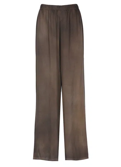 Avant Toi Wide-cut Brown Silk Trousers With Elastic Waistband