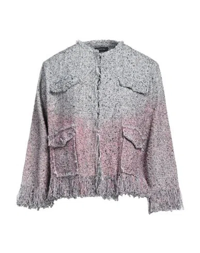 Avant Toi Woman Cardigan Silver Size L Cotton, Polyester, Cashmere, Metallic Fiber