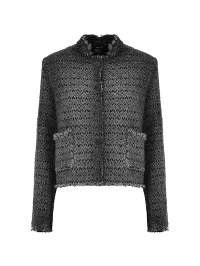 Avant Toi Distressed Chevron Knit Jacket In Blue
