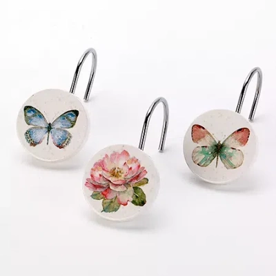 Avanti Butterfly Garden Shower Curtain Hooks In White