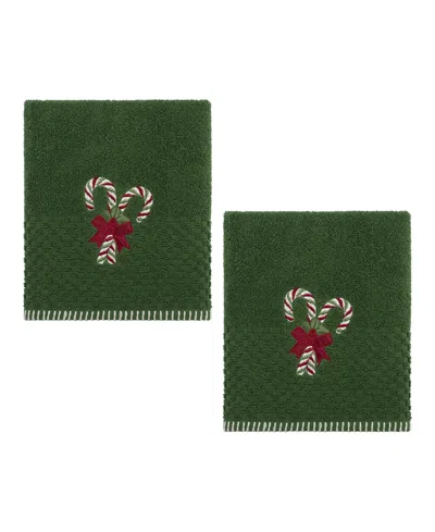 Avanti Candy Cane Cotton 2-pc. Hand Towel Set, 28" X 16" In Green