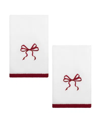 Avanti Christmas Bows Cotton 2-pc. Fingertip Towel Set, 18" X 11" In White