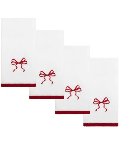 Avanti Christmas Bows Cotton 4-pc. Fingertip Towel Set, 18" X 11" In White
