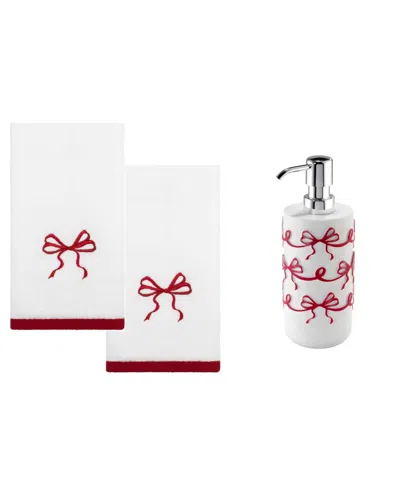 Avanti Christmas Bows Resin Lotion Pump And 2-pc. Cotton Fingertip Towel Set In White