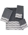Avanti Galaxy Chevron Bordered Cotton Hand Towel, 16" X 30" In Nickel