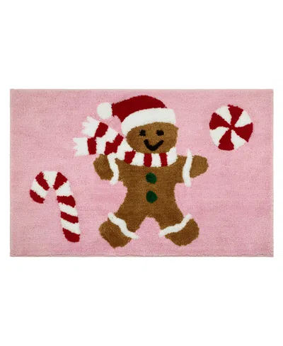 Avanti Gingerbread Man Polyester Bath Rug, 20" X 32" In Pink