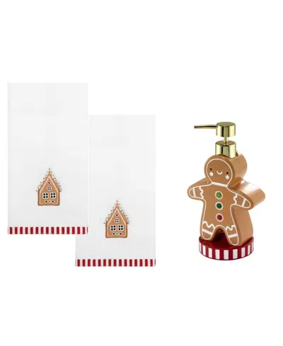 Avanti Gingerbread Man Resin Lotion Pump And 2-pc. Cotton Fingertip Towel Set In White