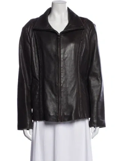 Pre-owned Avanti Leather Biker Jacket In Gray
