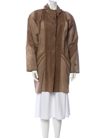 Pre-owned Avanti Linen Animal Print Faux Fur Jacket In Brown