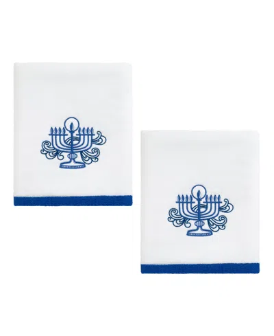 Avanti Menorah Cotton Decorative Embroidered Hand Towel, 2-pack In Blue
