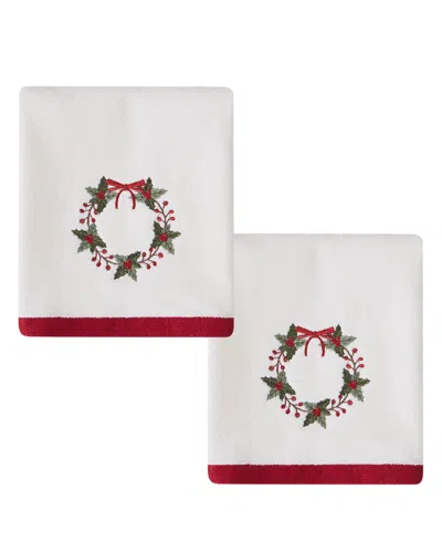 Avanti Patchwork Plaid Cotton Decorative Embroidered Hand Towel, 2-pack In White