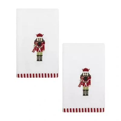 Avanti Peppermint Nutcracker 2-pc. Embellished Fingertip Towel In White