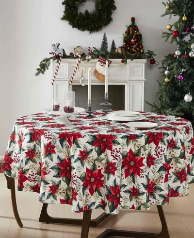 Avanti Poinsettia Round Tablecloth, 70" X 70" In Multi