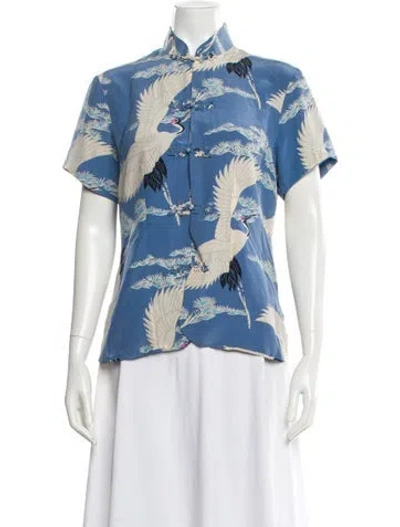Pre-owned Avanti Silk Printed Top In Blue