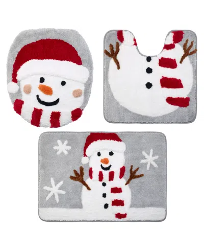 Avanti Snowman Flake Polyester Bath Rug Set In Multi Color