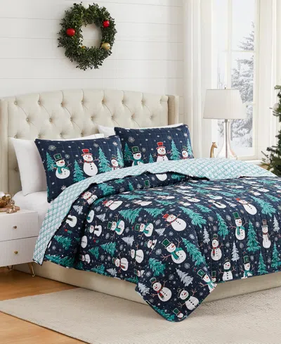 Avanti Snowman Reversible 3-pc. Quilt Set, King In Blue