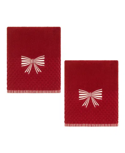 Avanti Striped Bow Cotton Decorative Hand Towel, 2-pack In Red