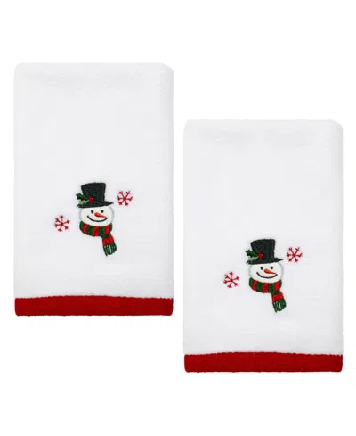 Avanti Winter Snowman Cotton Fingertip Towel, 18" X 11" In White