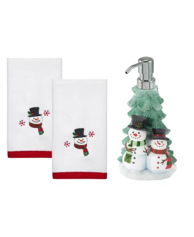 Avanti Winter Snowman Resin Lotion Pump And 2-pc. Cotton Fingertip Towel Set In White
