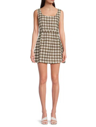 Avantlook Women's Houndstooth Sleeveless Belted Minidress In Brown