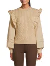 Avantlook Women's Layered-look Cable Knit Sweater & Ruffled Top In Camel