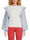 Avantlook Women's Layered-look Cable Knit Sweater & Ruffled Top In Ivory Blue