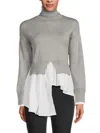 Avantlook Women's Layered Look Crop Turtle Neck & Asymmetric Shirt In Heather Grey