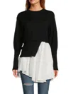 Avantlook Women's Layered-look Cropped Sweater & Shirt In Black White