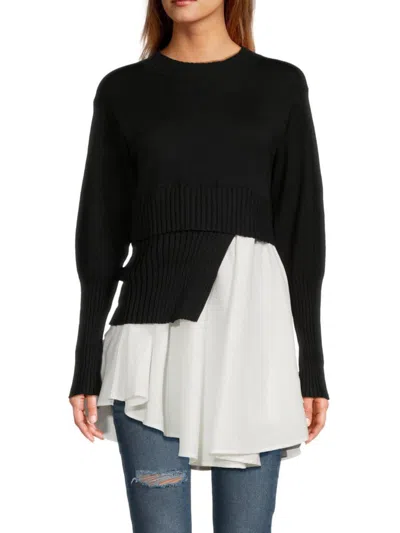 Avantlook Women's Layered-look Cropped Sweater & Shirt In Black White