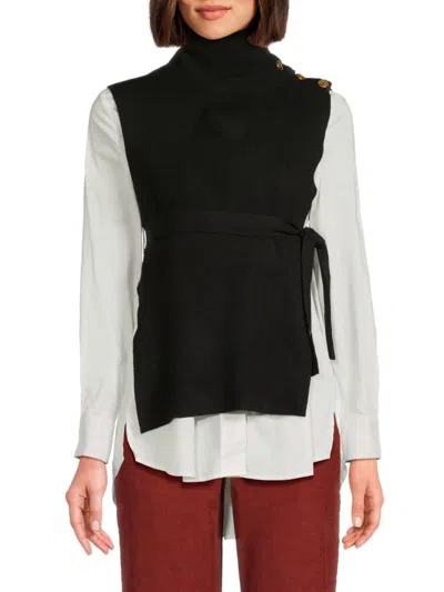 Avantlook Women's Layered-look Vest & Shirt In Black White