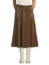 Avantlook Women's Pleated Faux-leather Midi-skirt In Brown