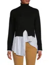 Avantlook Women's Striped Splicing Turtleneck Layered Sweater In Camel Blue