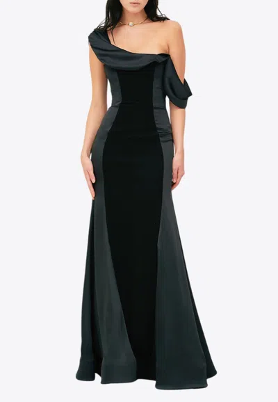 Avaro Figlio Draped-shoulder Maxi Dress In Black