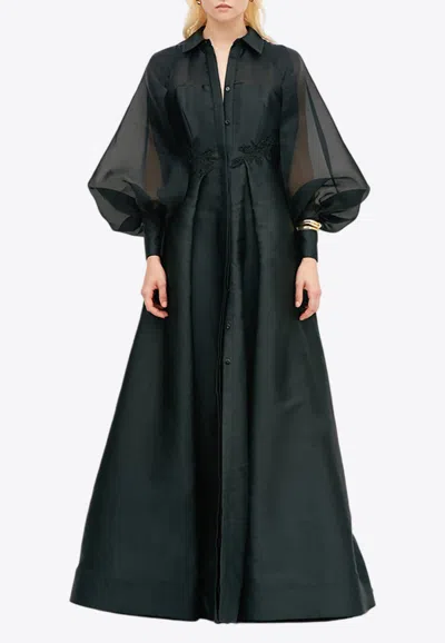 Avaro Figlio Puff-sleeved Maxi Organza Shirt Dress In Black