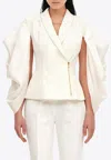 Avaro Figlio Waterfall-sleeves Zip-up Blazer In White