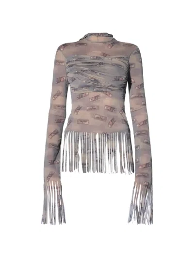 Avavav Banknote-print Fringed Blouse In Neutral