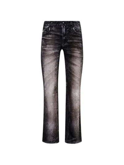Avavav Denim-print Trousers In Black