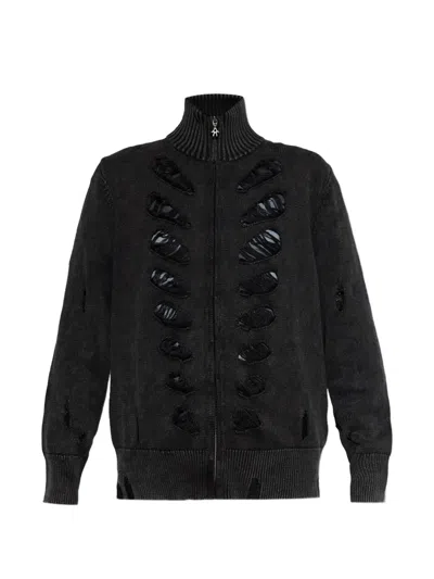 Avavav Distressed Zip-up Cardigan In Black