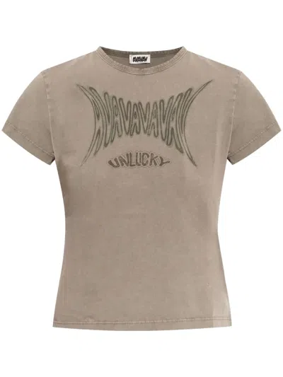 Avavav Graphic-print Cropped T-shirt In Beige