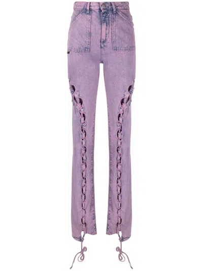 Avavav Cutout Cotton Denim Straight Pants In Peony