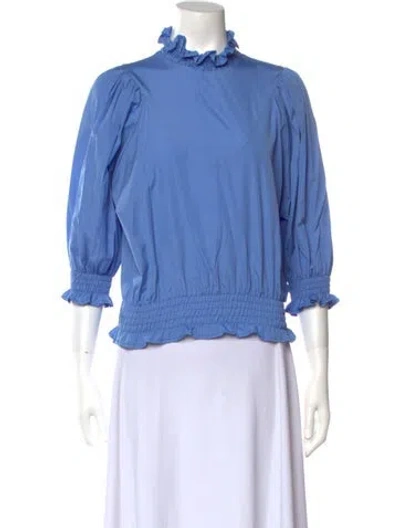Pre-owned Avavav Mock Neck Three-quarter Sleeve Blouse In Blue