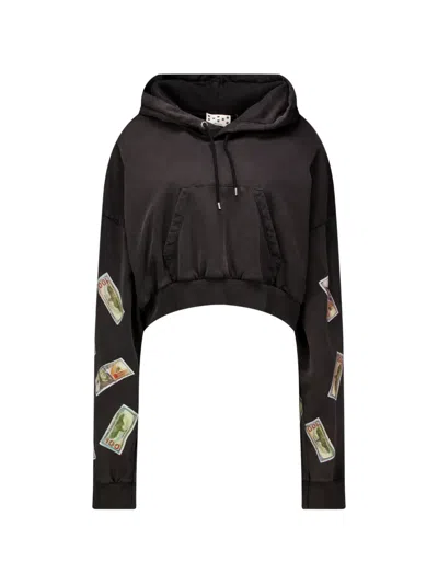 Avavav Printed Cropped Hoodie In Black
