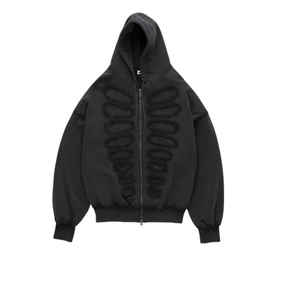 Avavav Shoulderless Hoodie Cut-out Application Black In Gray
