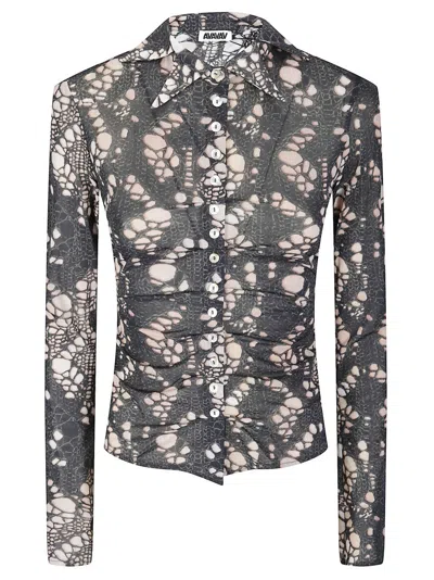 Avavav Six-point Collar Stretch Fabric Top With Unique Pattern In Gray