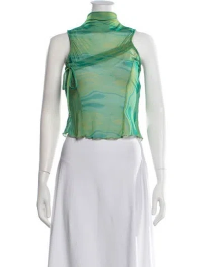 Pre-owned Avavav Tie-dye Print Mock Neck Top In Green